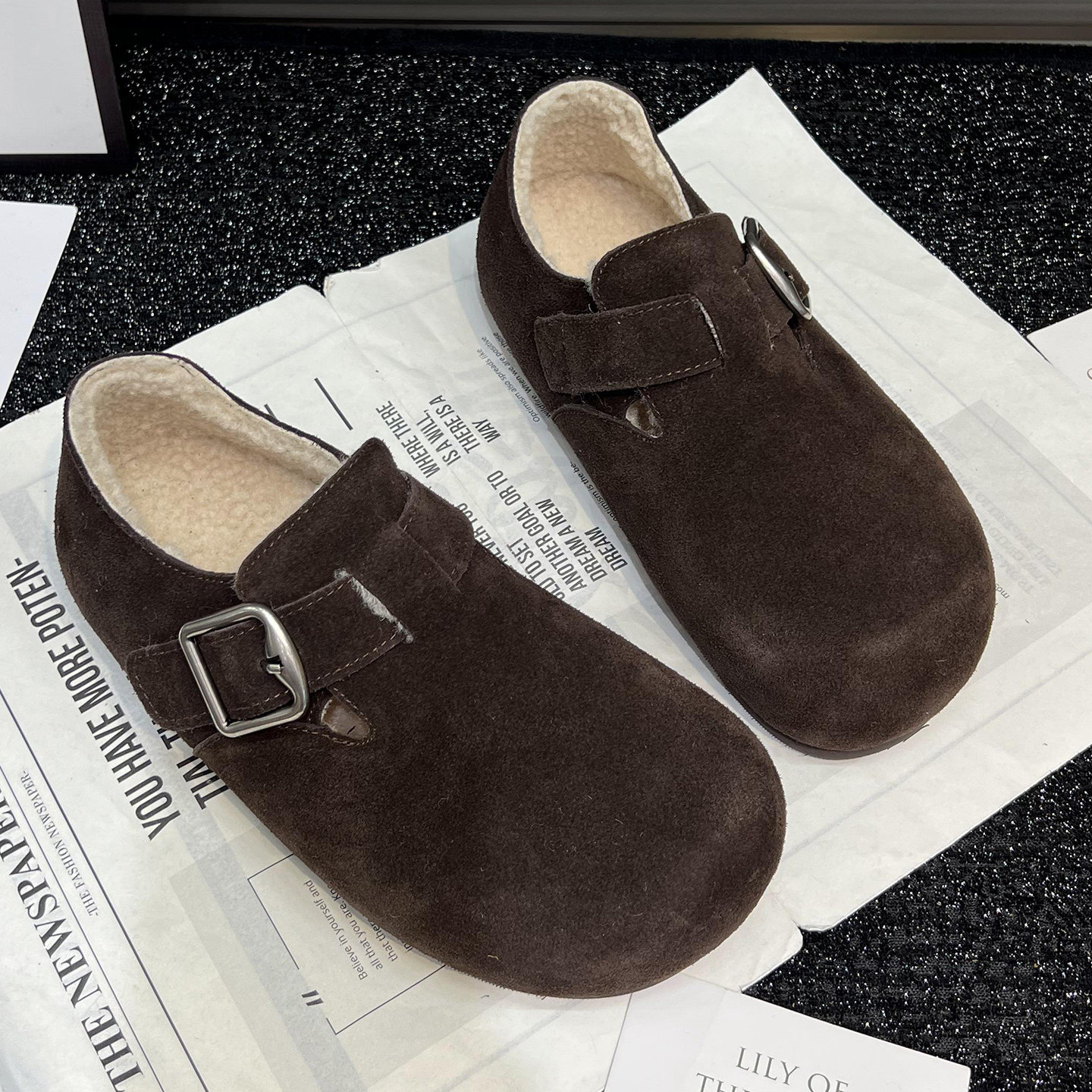 真皮厚底勃肯鞋女2025秋冬新款懒人豆豆鞋加绒保暖棉瓢鞋毛毛鞋潮,淘宝优惠券,粉丝福利购,淘宝优惠卷