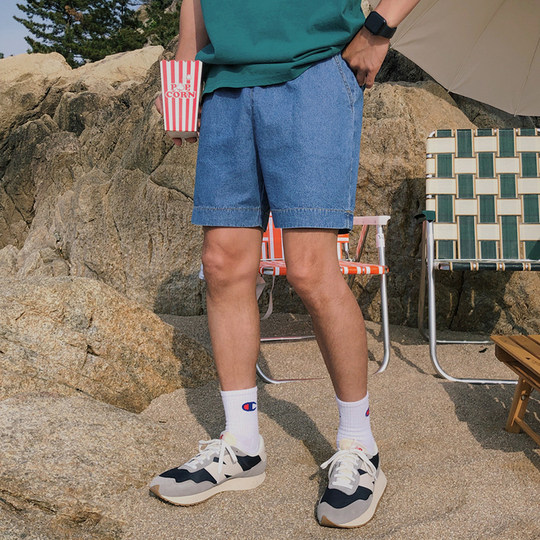 MRCYC夏季牛仔短裤男韩系潮流宽松直筒五分裤百搭运动休闲中裤