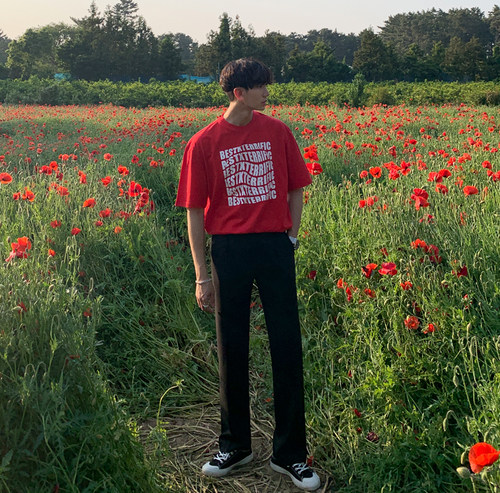 韩系超火cec短袖t恤男港风扭曲字母上衣抹红色情侣半袖ins宽松 - 图2