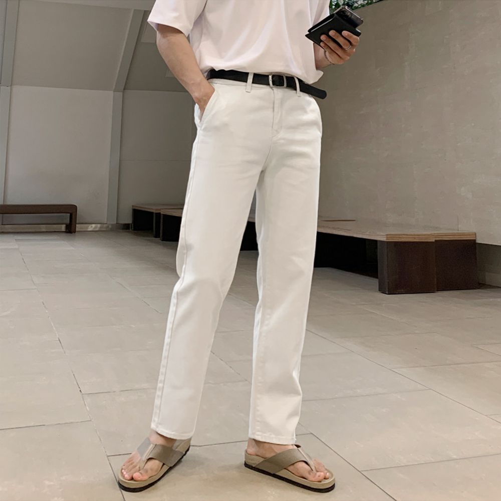 MRCYC夏季薄款白色牛仔裤男韩版潮流直筒休闲裤百搭显瘦长裤子 - 图2