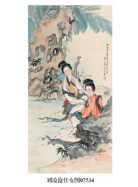 朱梅邨西施浣纱图仕女图国画
