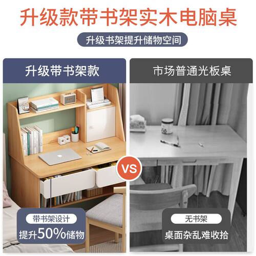 书桌书架一体桌小型现代简约电脑桌台式家用卧室学生学习写字桌子 - 图2
