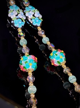 中古饰品意大利进口立体花叶纯手工琉璃颈链T芙尼蓝清新原创项链