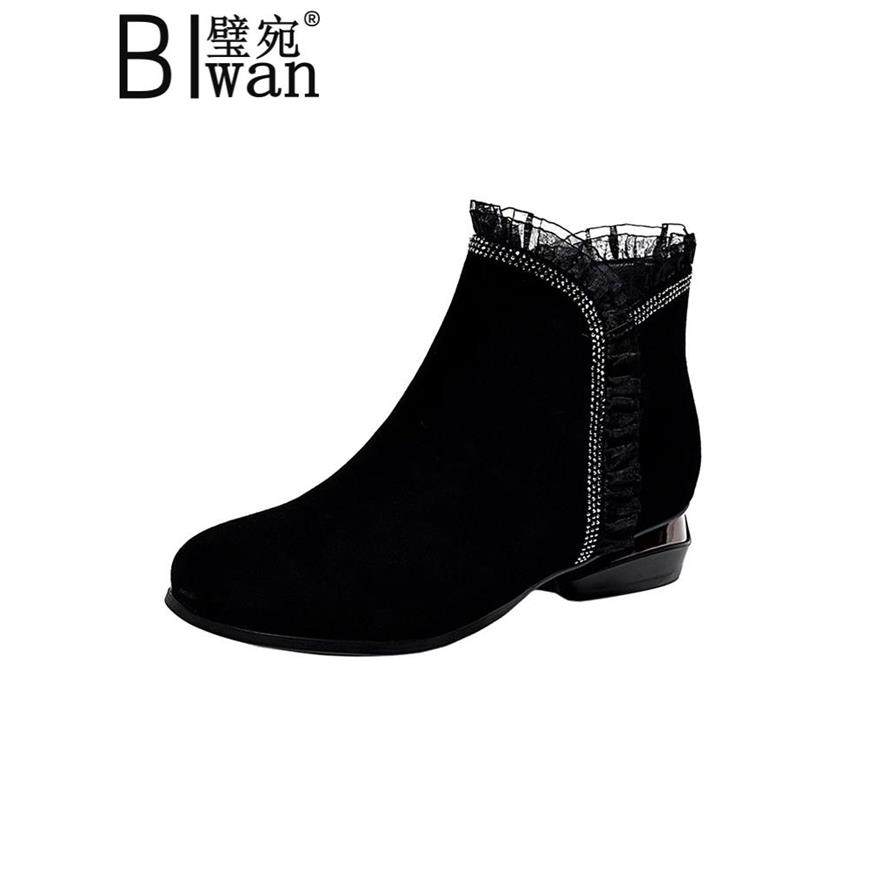 秋冬新款磨砂羊皮短靴女鞋圆头低跟绒面蕾丝边中跟裸靴妈妈棉皮鞋,淘宝优惠券,粉丝福利购,淘宝优惠卷