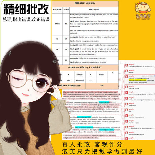 泡芙教育 雅思写作批改英语网课题库 外教一对一大小写作修改精批 - 图1