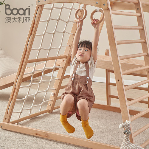 Boori儿童攀爬架用摇床布艺吊床秋千吊篮进口实木吊环游戏架配件 - 图1