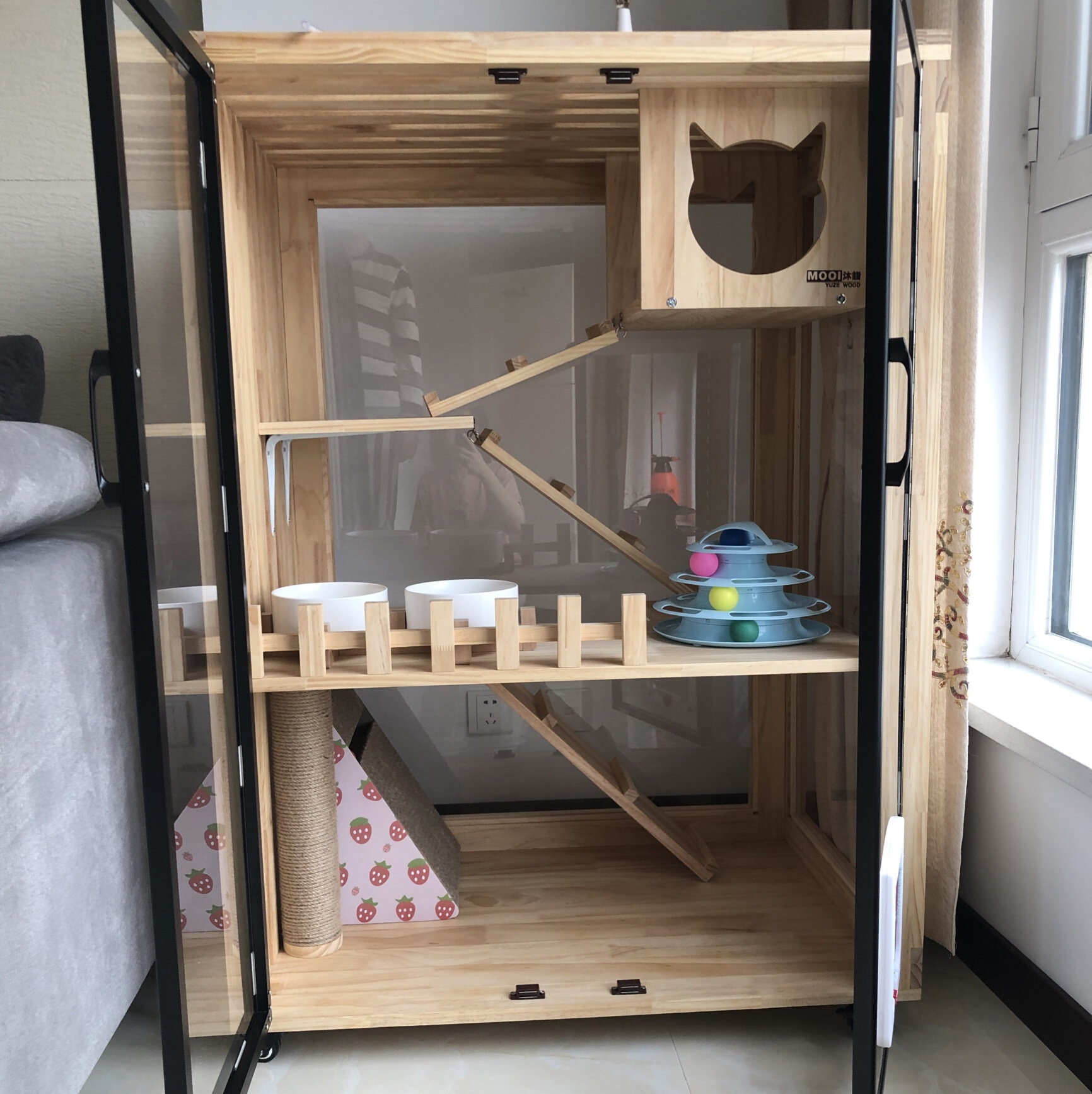 正品mooi实木猫别墅室内二层三层木质猫笼小猫幼猫家用屋子短腿猫