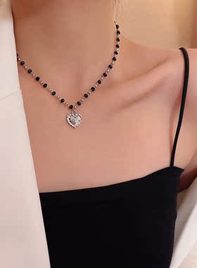 韩国新款ins风黑色水晶串珠项链