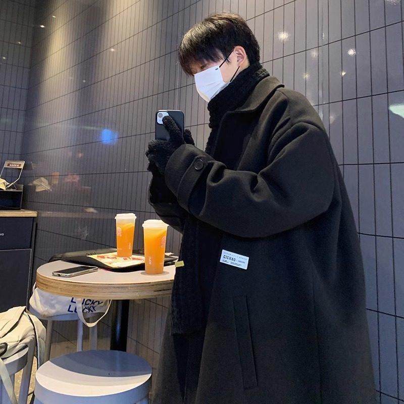 毛呢大衣男士秋冬季宽松休闲高级感纯色外套日系复古中长款风衣潮,淘宝优惠券,粉丝福利购,淘宝优惠卷