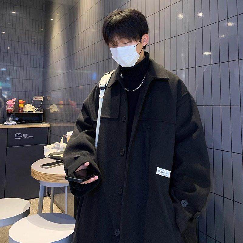 毛呢大衣男士秋冬季宽松休闲高级感纯色外套日系复古中长款风衣潮,淘宝优惠券,粉丝福利购,淘宝优惠卷