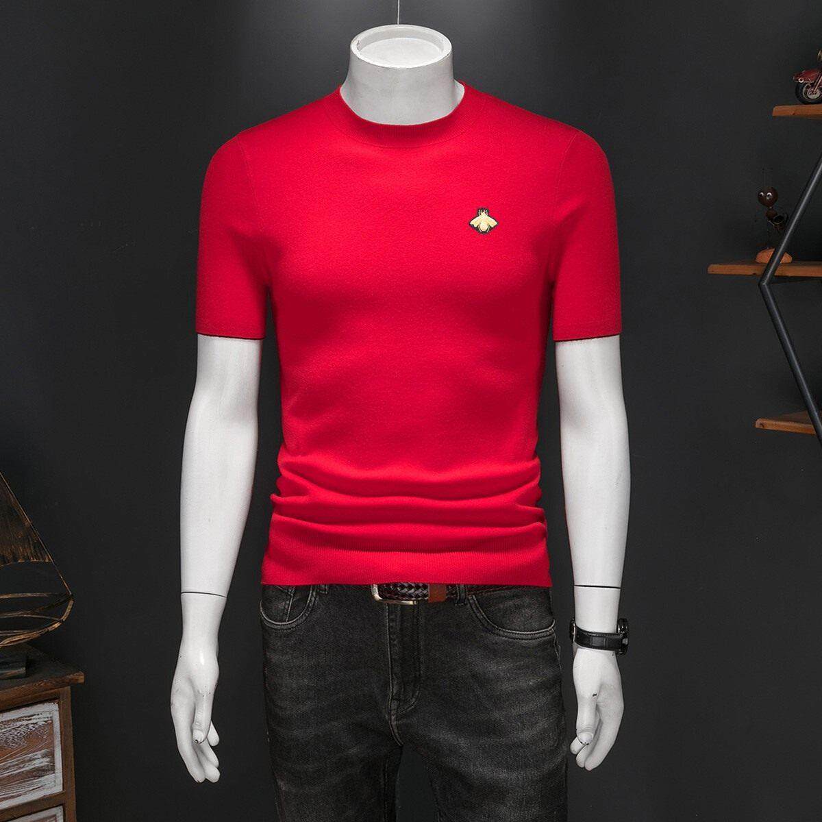 秋冬季男装半高领时尚刺绣短袖羊毛衫韩版修身套头毛衣打底针织衫,淘宝优惠券,粉丝福利购,淘宝优惠卷