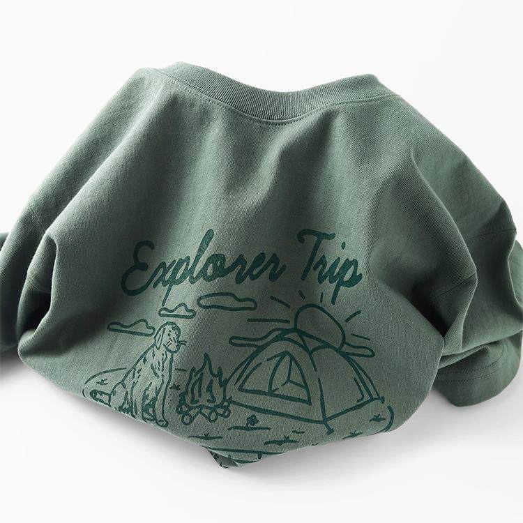 home daily 怎么穿都好看！青苔绿270g纯棉短袖男女款休闲印花T恤,淘宝优惠券,粉丝福利购,淘宝优惠卷