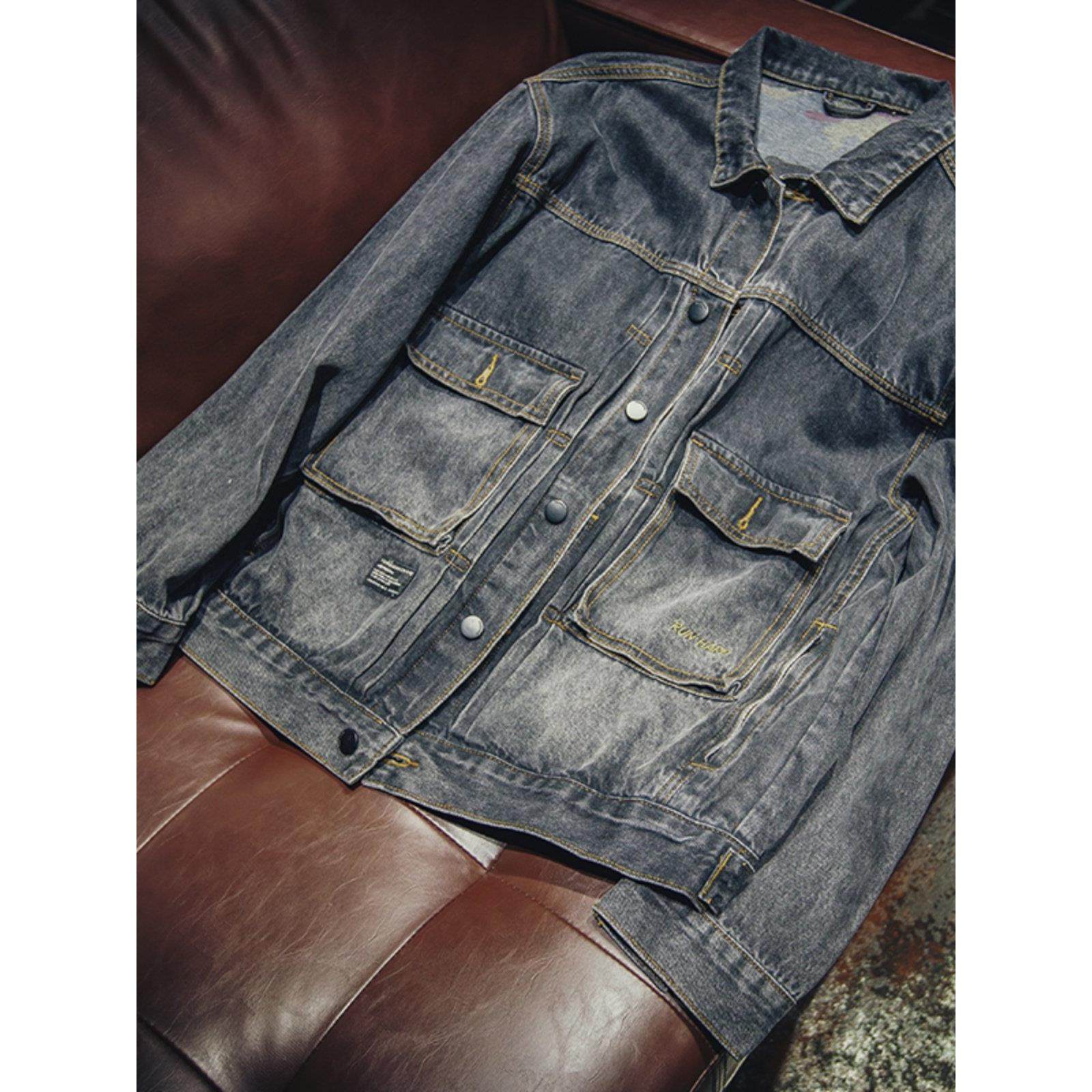 时尚品牌它不偏斜纹牛仔夹克男士宽松大码在韩国风格时髦的春秋季,淘宝优惠券,粉丝福利购,淘宝优惠卷