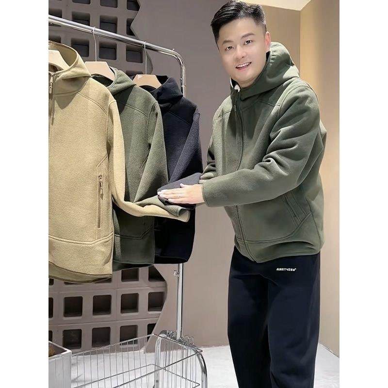 轻奢连帽双面摇粒绒外套男士夹克秋冬季新款保暖短款纯色百搭男装,淘宝优惠券,粉丝福利购,淘宝优惠卷