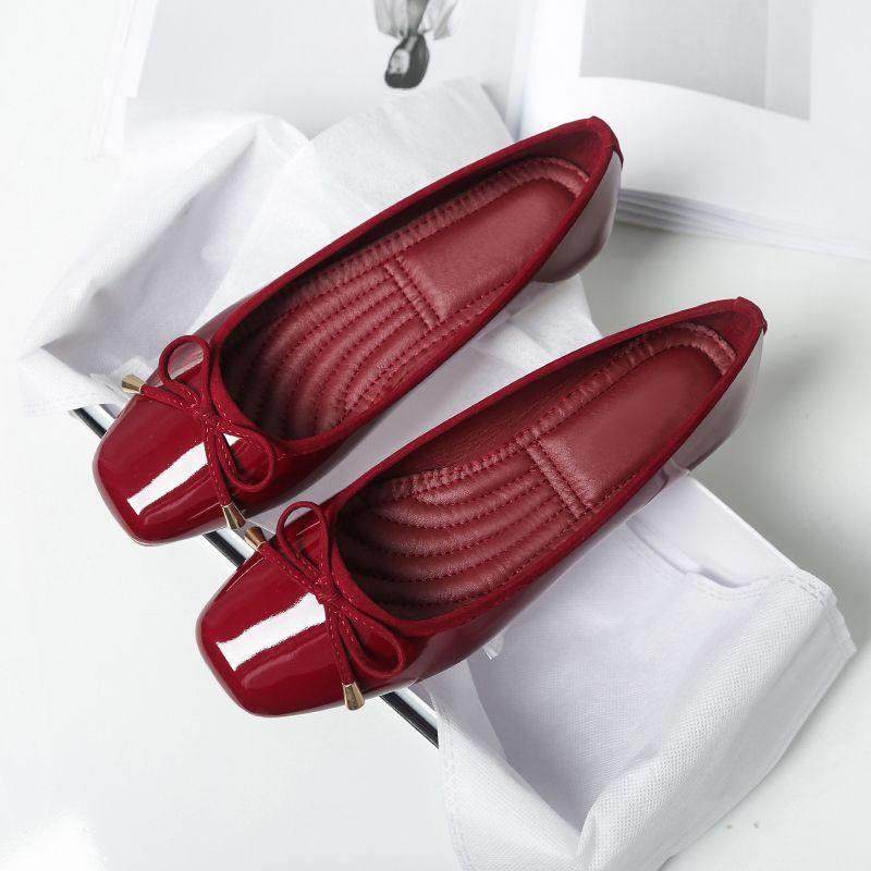 香港2025春秋新款红色平底单鞋女方头浅口软底豆豆鞋百搭蛋卷鞋秋,淘宝优惠券,粉丝福利购,淘宝优惠卷