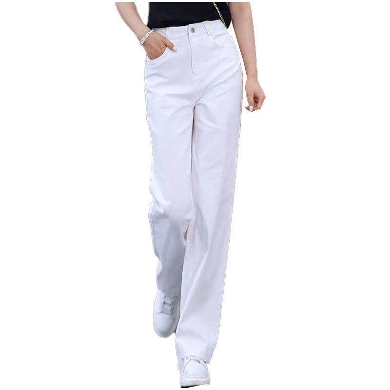 高档纯棉白色窄版牛仔阔腿裤女九分裤春秋新款长裤显瘦高腰直筒裤,淘宝优惠券,粉丝福利购,淘宝优惠卷