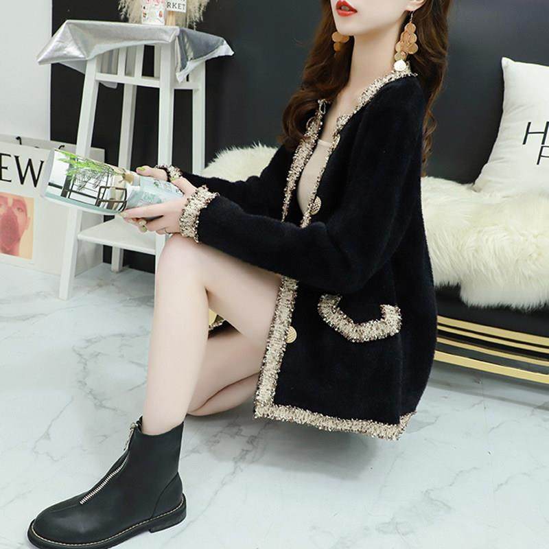 ROUJE ESVIP貂绒开衫女2025新款春秋外套宽松小香风百搭针织上衣,淘宝优惠券,粉丝福利购,淘宝优惠卷