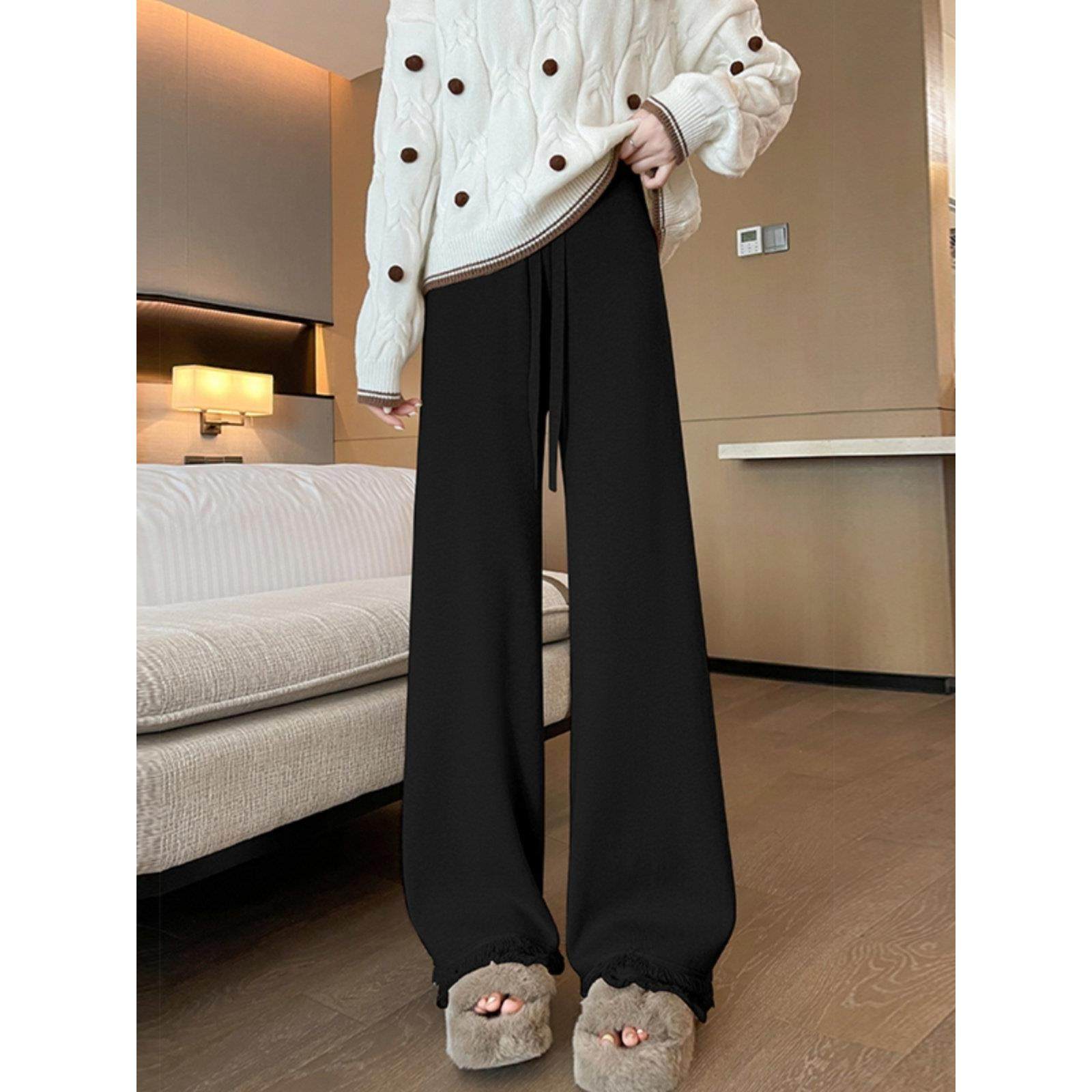 法国Rixo Rane 巨舒适⭐加厚针织阔腿裤女秋冬糯米高腰垂感休闲裤,淘宝优惠券,粉丝福利购,淘宝优惠卷