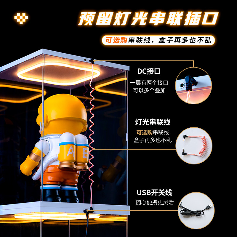 亚克力带灯展示盒子le高积木泡泡玛特大娃盒透明多尺寸防尘展示柜,淘宝优惠券,粉丝福利购,淘宝优惠卷