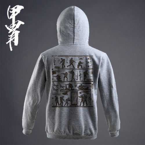 甲胄复古连帽卫衣男春秋季新款宽松重磅 战术小队主题帽衫 - 图0