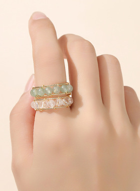 晶东珠宝 水晶玉石圆珠开口戒指女生小众设计感夏季百搭指环批发