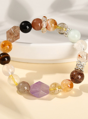 九尾狐天然多宝白水晶手链女生时尚高级感海蓝宝串珠紫水晶手串