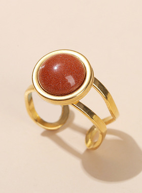 晶东珠宝水晶玛瑙圆形开口金色钛钢戒指女生个性百搭跨境指环批发