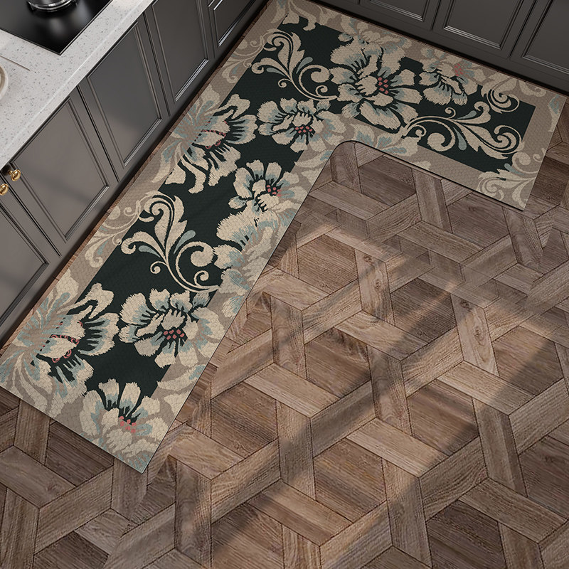 2025新款L形可擦免洗地垫厨房专用防滑防油脚垫复古美式整铺定制,淘宝优惠券,粉丝福利购,淘宝优惠卷