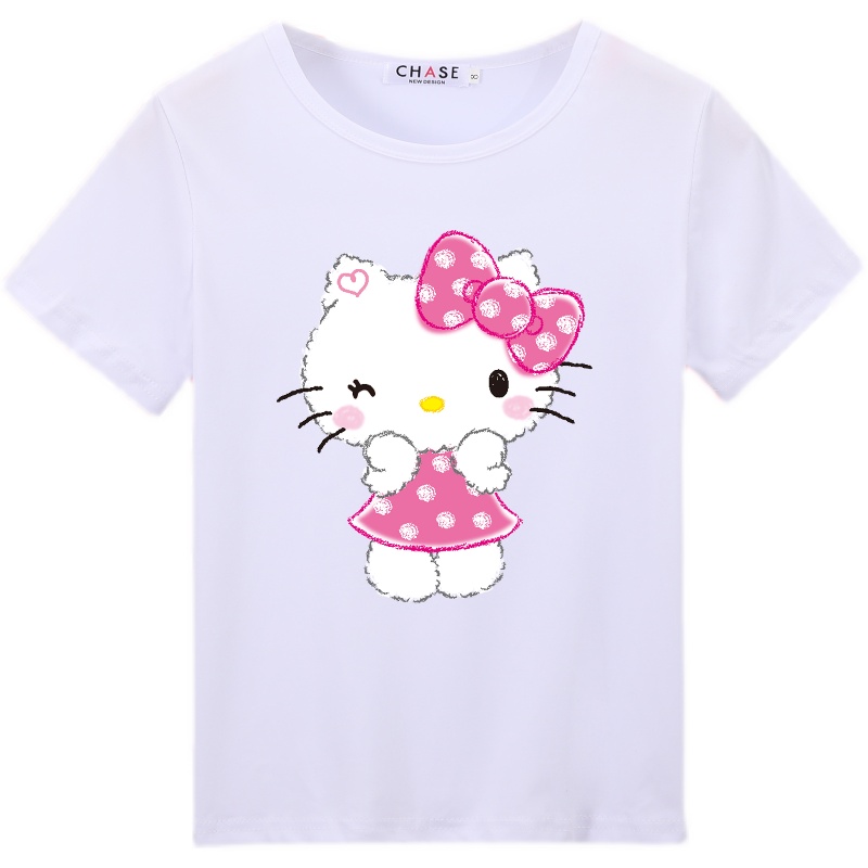 可爱日系少女kt猫hello kitty凯蒂猫女童学生上衣短袖T恤衫衣服装