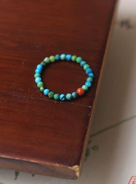 复古风绿松石戒指文玩珠子串珠南红玛瑙转运珠指环高级感小众