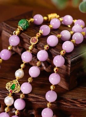 紫锂辉长款项链仿翡翠葫芦干青碧玺花朵奢华高档新中式国风挂链