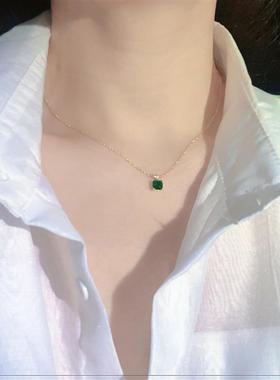 美国宝石吊坠显白冷淡风ins祖母绿项链女高级感简约锁骨链