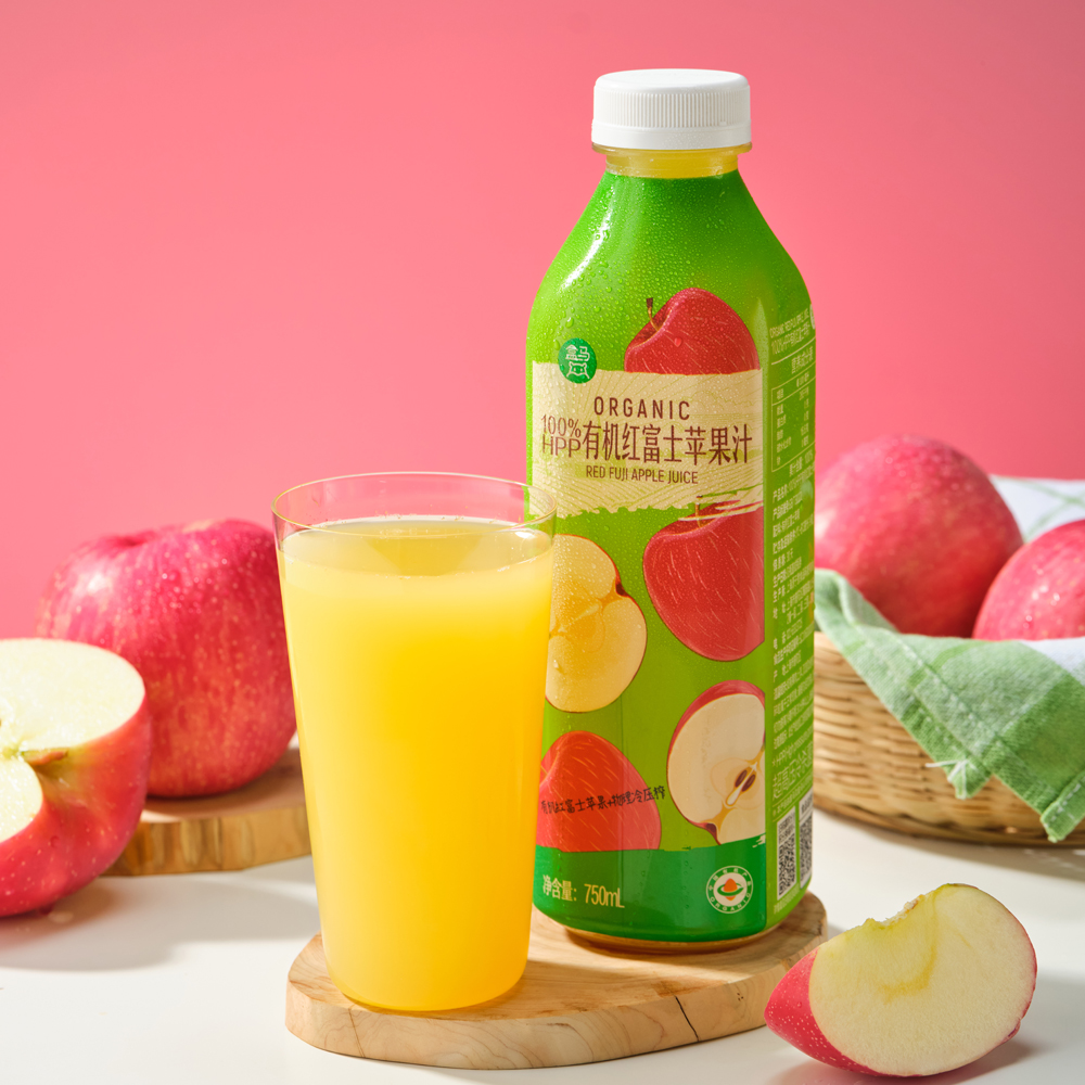盒马代购HPP红心苹果汁有机红富士苹果750ml鲜榨果汁聚会饮料
