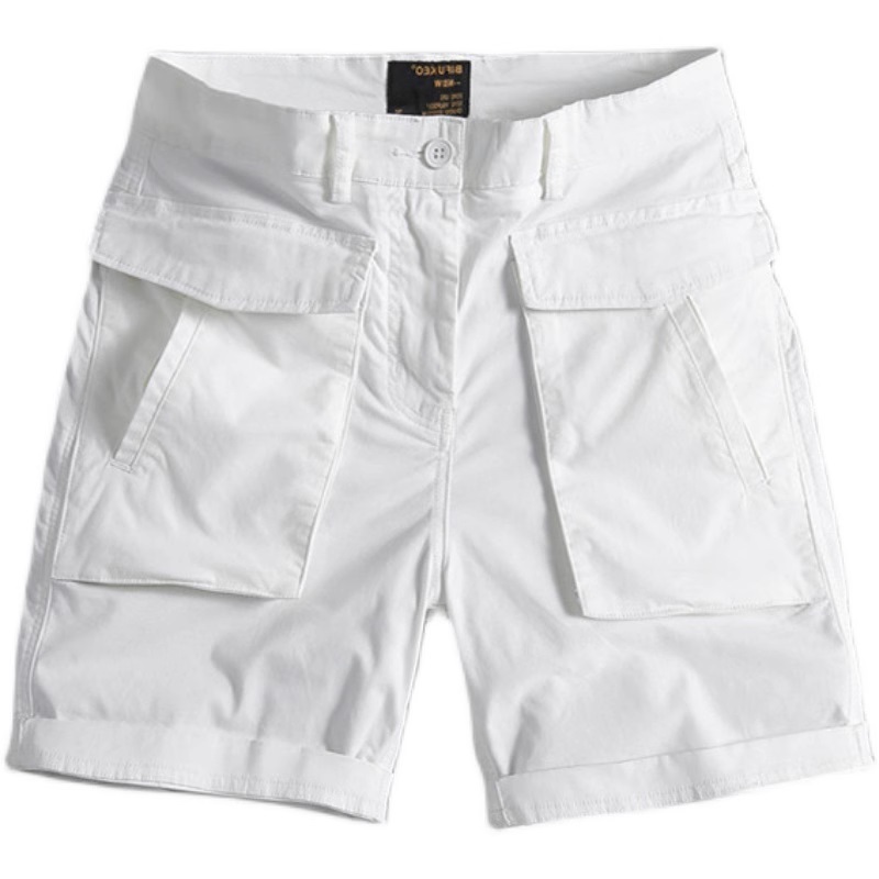 夏季美式多口袋白色工装短裤男潮牌余文乐宽松休闲纯色四分裤中裤 - 图3