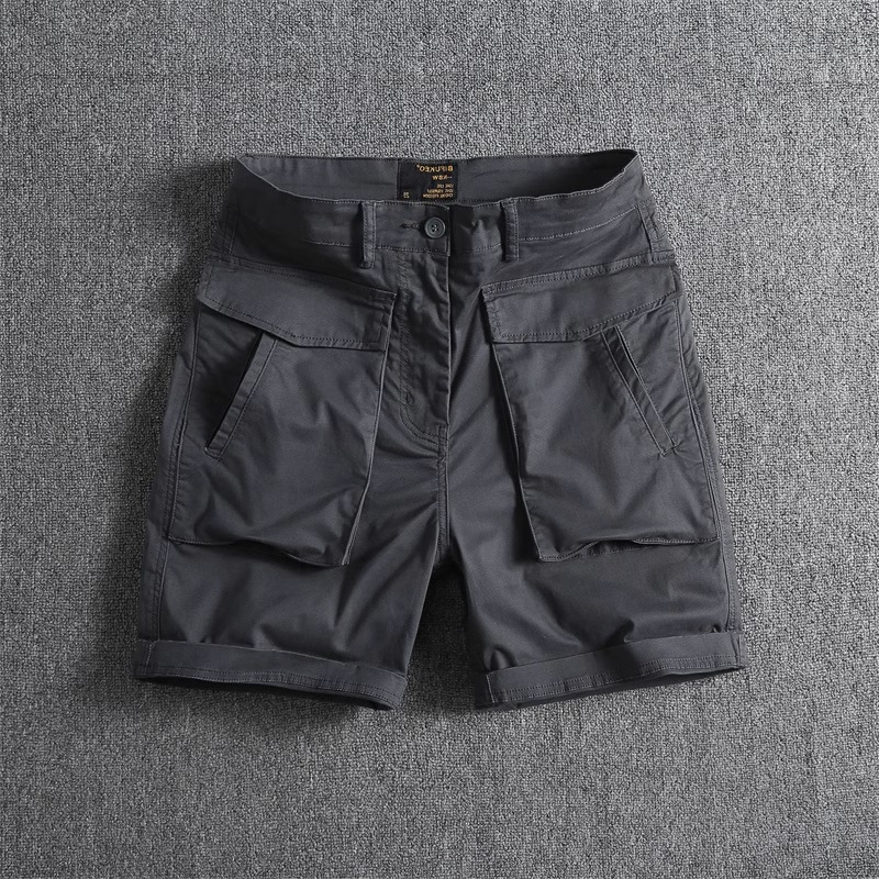 夏季美式多口袋白色工装短裤男潮牌余文乐宽松休闲纯色四分裤中裤 - 图1