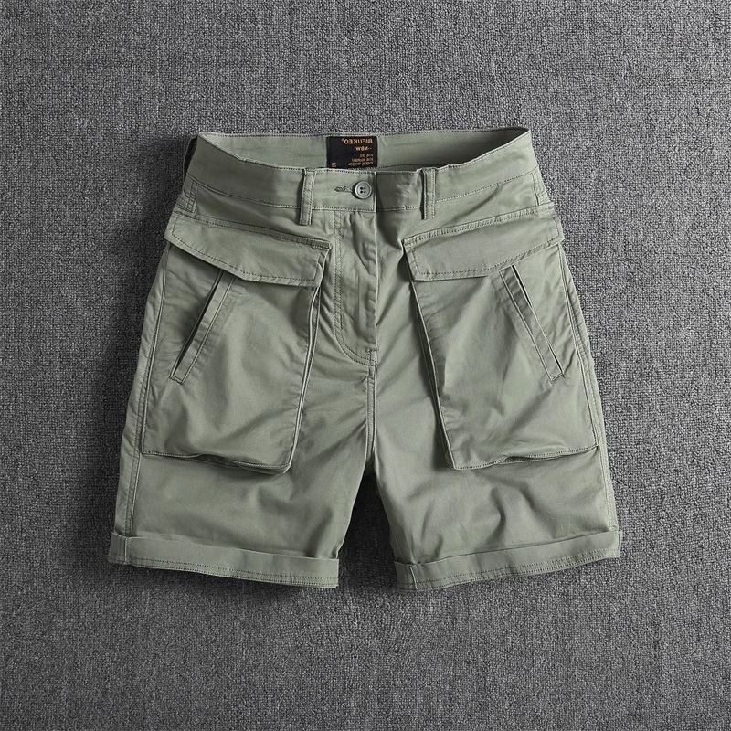 夏季美式多口袋白色工装短裤男潮牌余文乐宽松休闲纯色四分裤中裤 - 图2