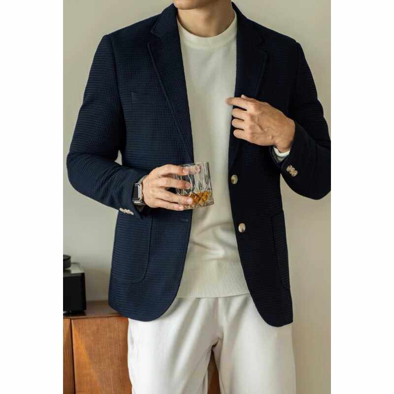 肌理感华夫格长袖西装外套男士秋季新款休闲双排扣通勤商务正装潮,淘宝优惠券,粉丝福利购,淘宝优惠卷