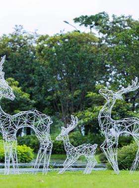 户外不锈钢蒲公英发光铁艺花朵金属梅花鹿草坪装饰景观小品大直销