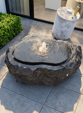 黑山石水钵庭院石材流水小院景观涌泉瀑布黑白根石材加工定制石雕
