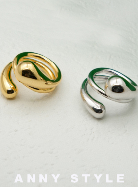 anna欧美极简金银水滴925银戒指