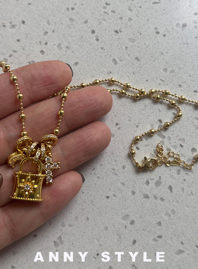 anna925纯银十字架锁包项链