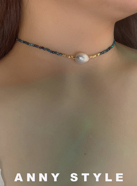 anna异形珍珠蓝松石女彩色项链