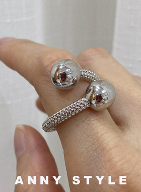 anna黄铜欧美金色球球戒指