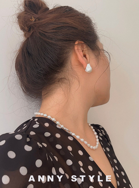 anna天然异形珠碎银子女毛衣项链