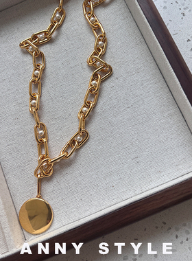 anna黄铜链节女链条项链