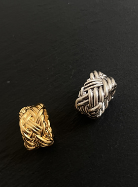 anna情侣925银欧美金银编织戒指