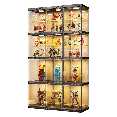 手办展示柜盲盒收纳玩具适用乐高积木模型全透明高达家用置物架子 - 图0