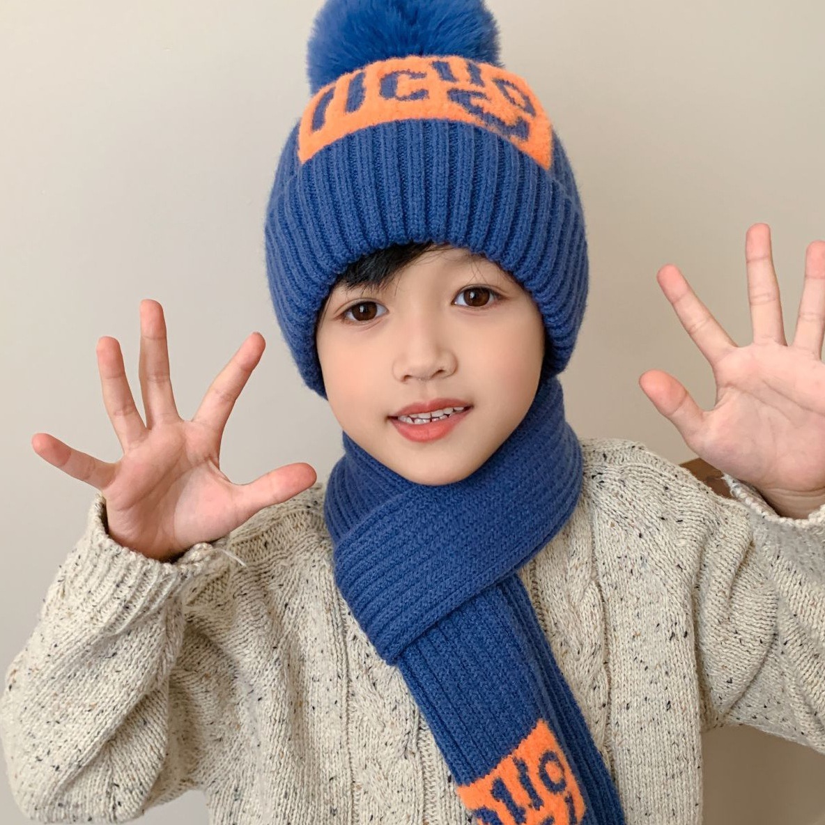 儿童帽子秋冬季新款男女中大童针织帽围巾俩件套加厚保暖帽子套装_优品专柜站_童装/婴儿装/亲子装-第2张图片-提都小院