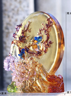 琉璃喜上枝头喜鹊梅花创意摆件