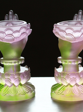 中式琉璃，佛手莲花佛前酥油灯